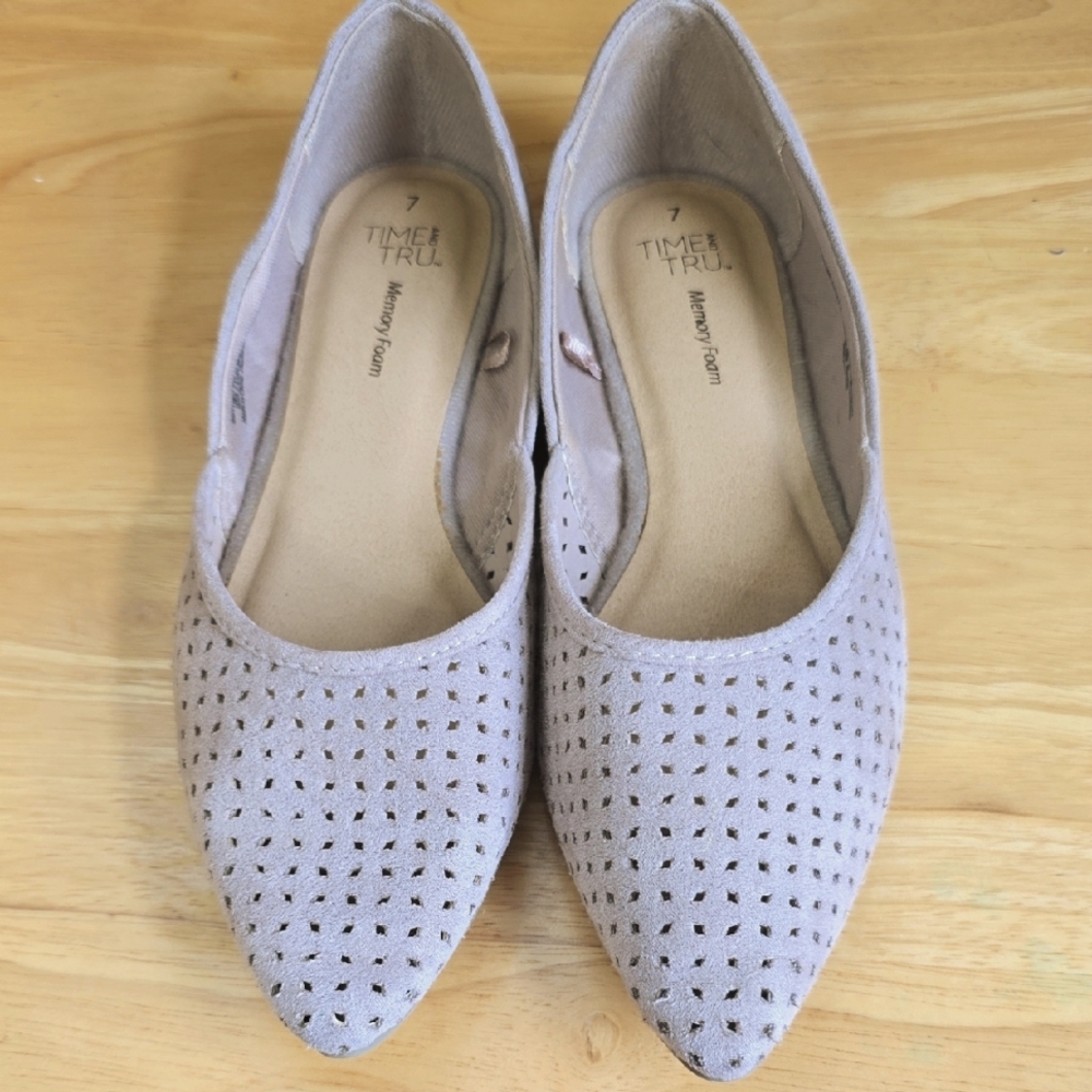 Time and Tru Beige Perforated Flats, Womens Size 7